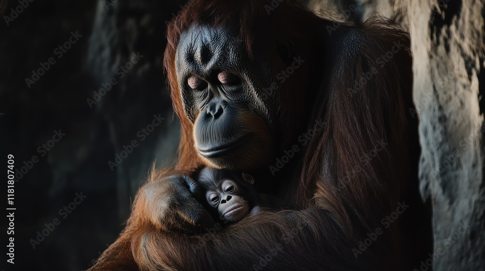 A Mother's Embrace: Orangutan and Baby in Tender Moment A Mother's Embrace: Orangutan and Baby in Tender Moment