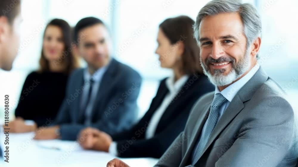 Confident Mature Businessman in Meeting Grey Suit Professional Teamwork Corporate Success
Confident Mature Businessman in Meeting Grey Suit Professional Teamwork Corporate Success