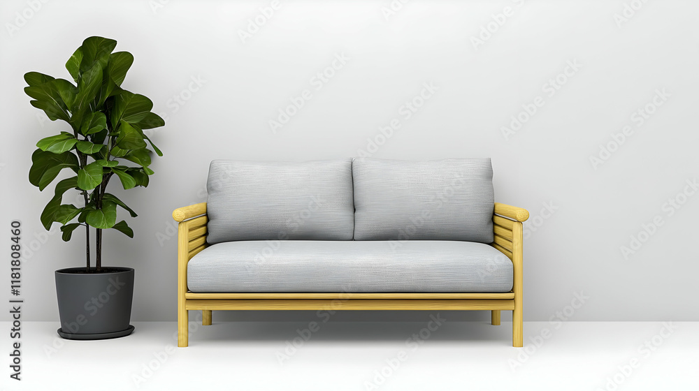 3D Render Light Grey Sofa Minimalist Illustration 3D Render Light Grey Sofa Minimalist Illustration