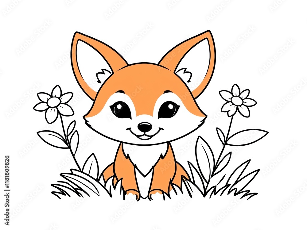 Obraz premium Adorable Fox Kit in a Flowery Meadow