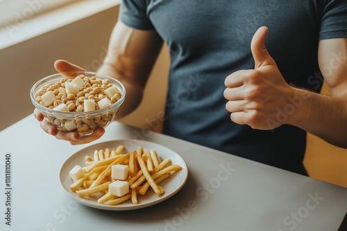 This image shows a man enjoying a bowl of cheese and nuts, promoting a ketogenic diet that supports weight loss while maintaining a healthy lifestyle. photo