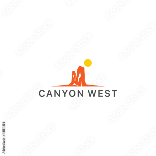 canyon with sun logo design vector