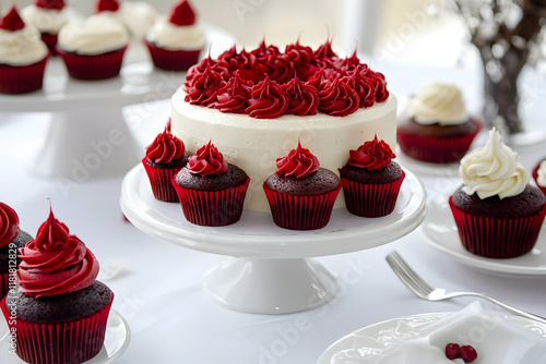 cupcake with currants  in concept of valentine day on 14 February 2025 with pink and red heart gift love rose romance romantic things with background