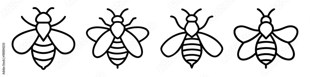 Fototapeta premium honeybee icon, animals line art, animals vector - simple black line art icon of honeybee perfect for logos, and animals -themed designs.