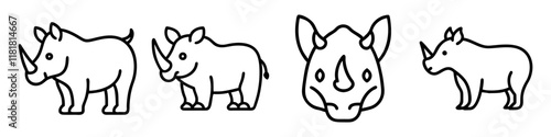 rhino icon, animals line art, animals vector - simple black line art icon of rhino perfect for logos, and animals -themed designs.