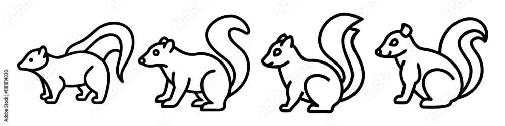 skunk icon, animals line art, animals vector - simple black line art icon of skunk perfect for logos, and animals -themed designs. skunk icon, animals line art, animals vector - simple black line art icon of skunk perfect for logos, and animals -themed designs.