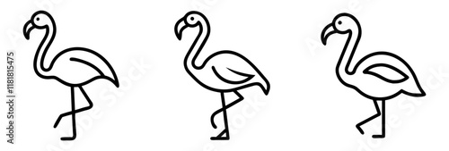 flamingo icon, animals line art, animals vector - simple black line art icon of flamingo perfect for logos, and animals -themed designs.