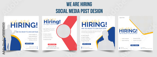 We have a position open for a red-colored social media post banner design template. We have a job open for a designer of square web banners. notice of a vacancy in the workforce. An isolated illustrat