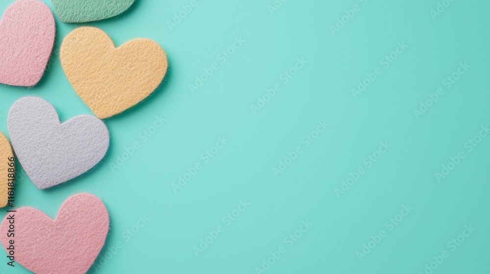 Pastel Hearts on Aqua Background - Valentine's Day or Love Concept Pastel Hearts on Aqua Background - Valentine's Day or Love Concept