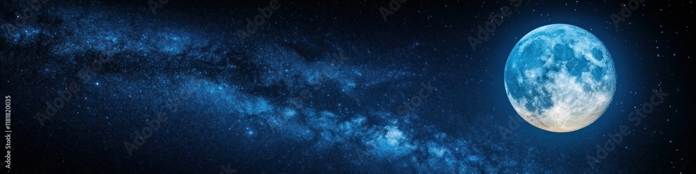 Obraz premium Full moon rising beside the Milky Way in a vivid starry sky