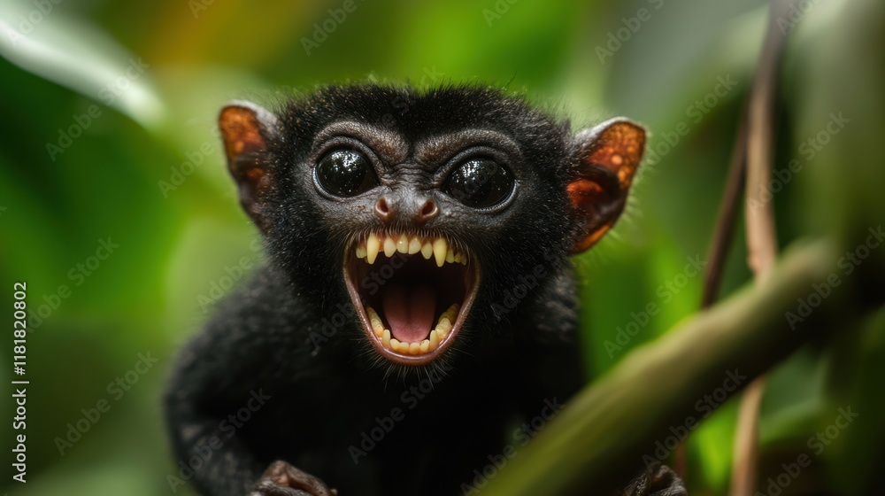 Obraz premium A Furious Young Night Monkey in the Rainforest