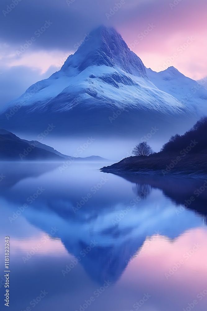 Serene mountain lake reflection at dawn. Serene mountain lake reflection at dawn.