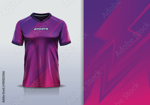 T-shirt mockup abstract stripe line jersey design for football, soccer, racing, esports, running, in purple blue color