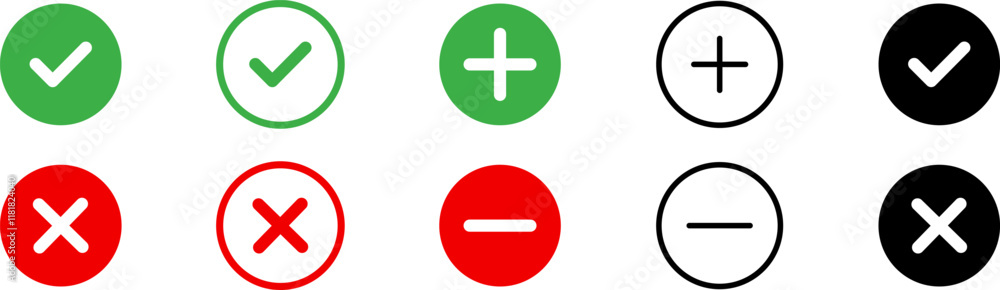 Check mark and cross – Icons for voting and checking. Flat illustration with red cross on white background. Vector flat icon. Check mark and cross – Icons for voting and checking. Flat illustration with red cross on white background. Vector flat icon.