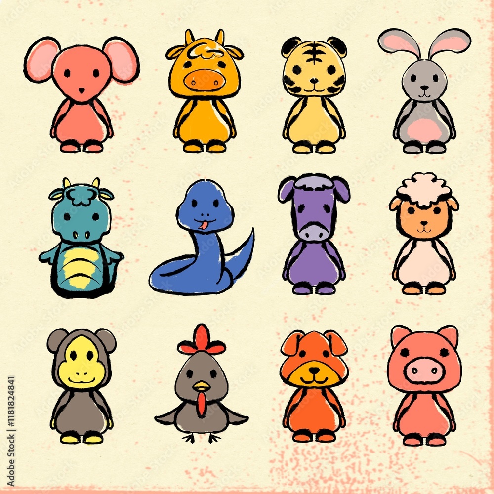 Fototapeta premium set of cute animals