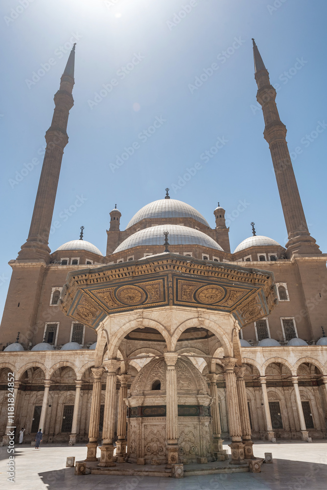 Fototapeta premium Muhammad Ali Mosque, an iconic historical landmark overlooking the Egyptian capital from the Islamic era Citadel of Salah ad-Din. Cairo, Egypt.