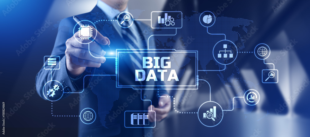 Big Data Analysis Analytics internet technology concept. Businessman pressing button on screen. Big Data Analysis Analytics internet technology concept. Businessman pressing button on screen.