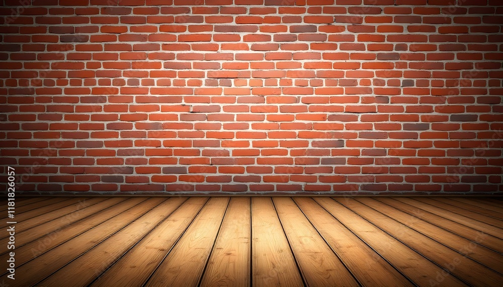 Fototapeta premium A rustic background with a red brick wall texture and a wooden floor, creating a warm and inviting atmosphere for various creative projects and presenataions, generated with ai