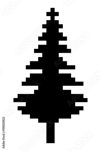 Pine tree in pixel art style. pixel art christmas tree.