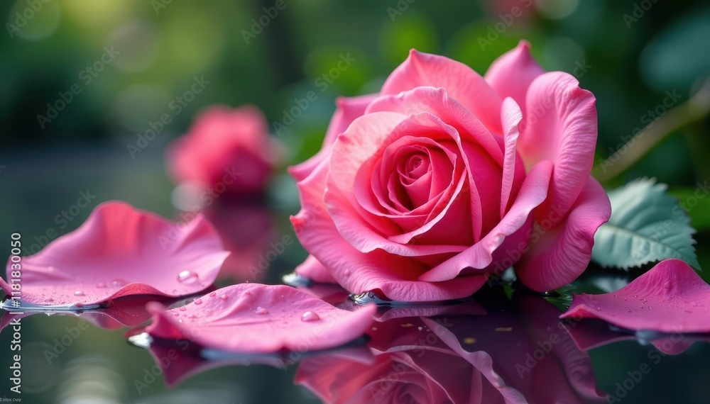 Gentle water droplets falling onto delicate rose petals , beauty, freshness Gentle water droplets falling onto delicate rose petals , beauty, freshness