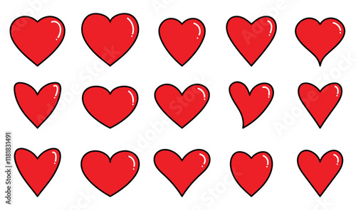 Set of hearts in red color