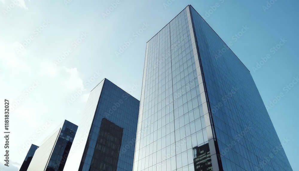 Modern Glass Skyscrapers, Blue Sky, City Architecture Modern Glass Skyscrapers, Blue Sky, City Architecture