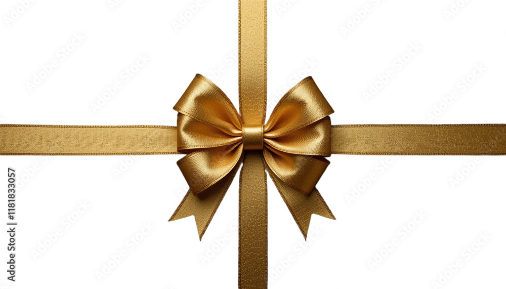 Golden Ribbon Bow on Transparent Background Golden Ribbon Bow on Transparent Background