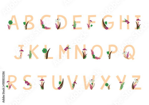 Alphabet 2025 lettre monogramme avec des fleurs 