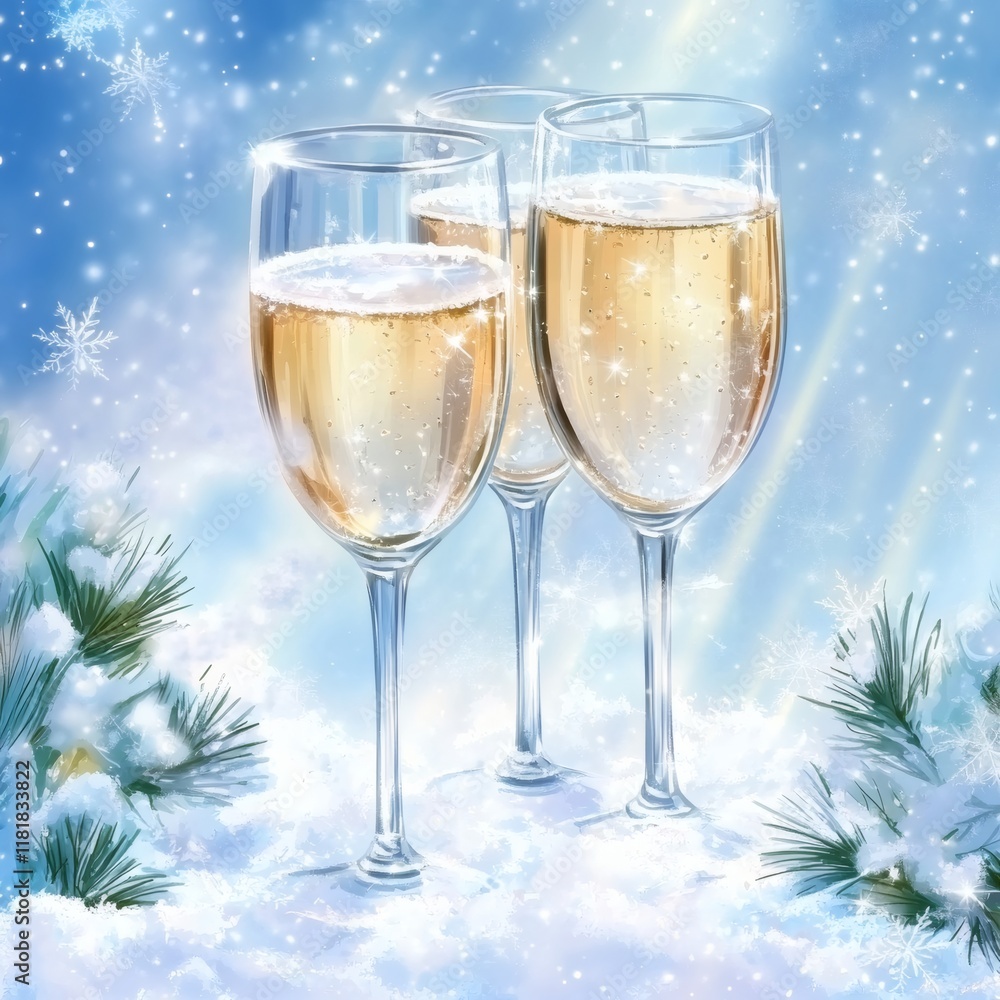Champagne glasses on sparkling holiday background Champagne glasses on sparkling holiday background
