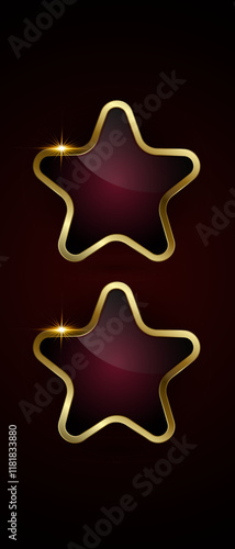 Two red luxury vector star buttons design on dark gradient background, two enclosed by a shiny gold metallics border. used in banner, button, web UI design, option concepts