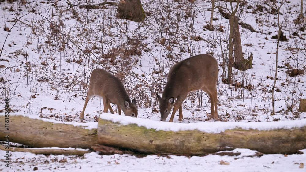 Whitetail deer during a snowy winter in Windsor in Upstate NY. Deer ...