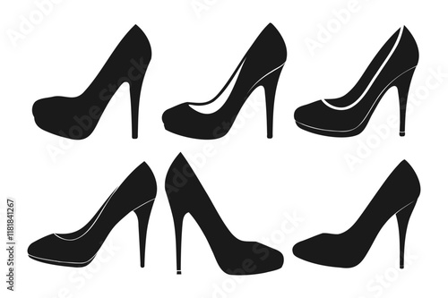 Collection of high heel silhouette on white  background, high heel silhouette bundle