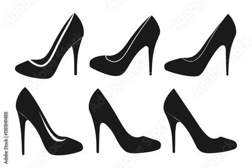 Collection of high heel silhouette on white  background, high heel silhouette bundle