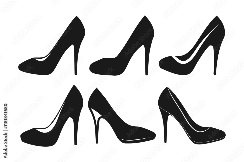 Collection of high heel silhouette on white background, high heel silhouette bundle Collection of high heel silhouette on white background, high heel silhouette bundle
