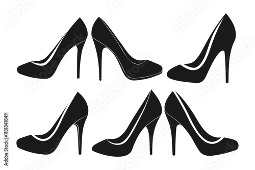 Collection of high heel silhouette on white  background, high heel silhouette bundle