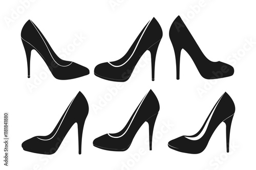 Collection of high heel silhouette on white  background, high heel silhouette bundle