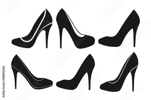 Collection of high heel silhouette on white  background, high heel silhouette bundle