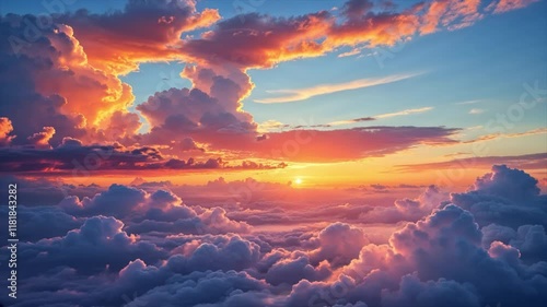 A breathtakingly serene landscape featuring majestic, puffy clouds with intricate. 05.