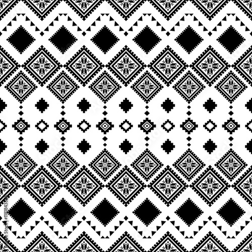 Southwest Aztec geometric Native American Mexican Navajo tribal ethnic boho indian texture ornament seamless pattern fabric black and white design vector for woven textile printing blanket rug carpet 