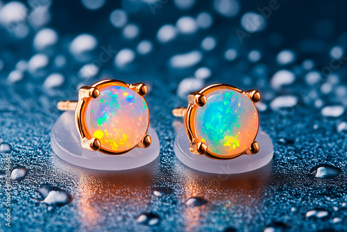 Pair of Opal Stud Earrings with Gold Settings
