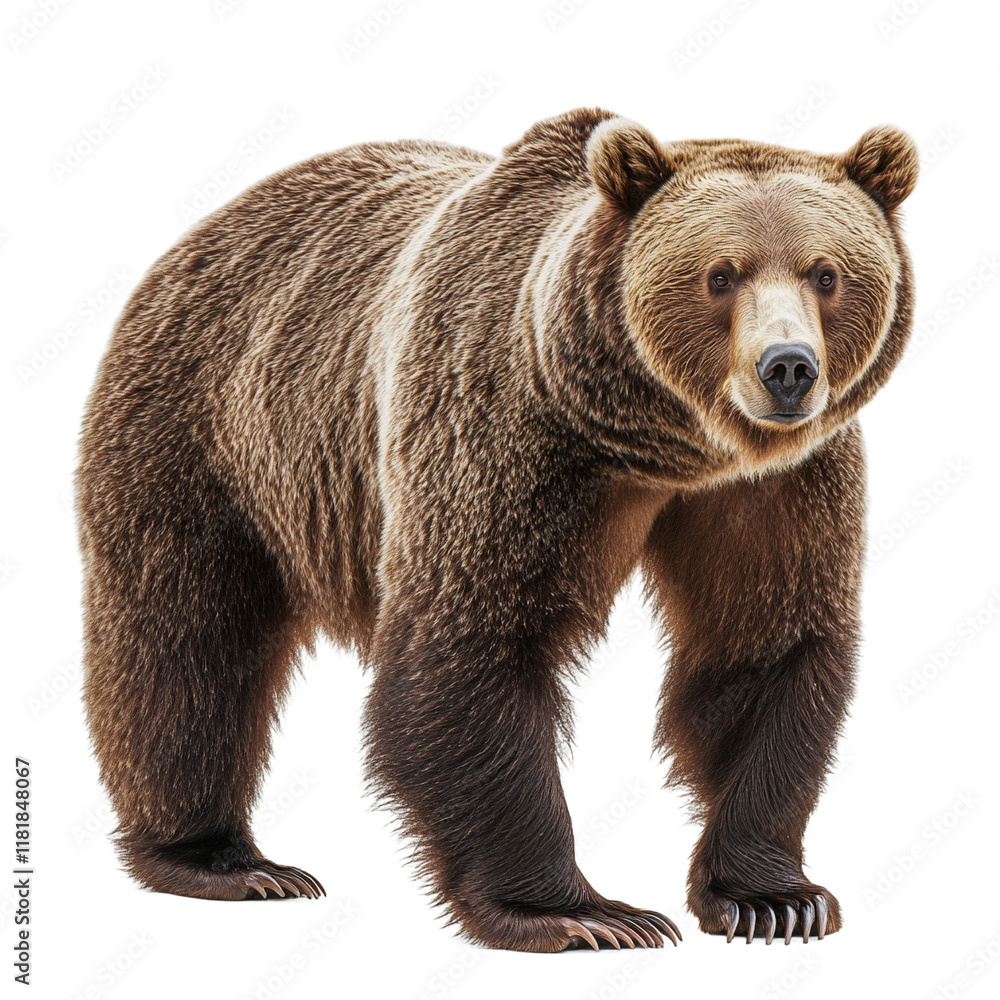 Obraz premium A Standing Grizzly Bear on a Solid White Background.