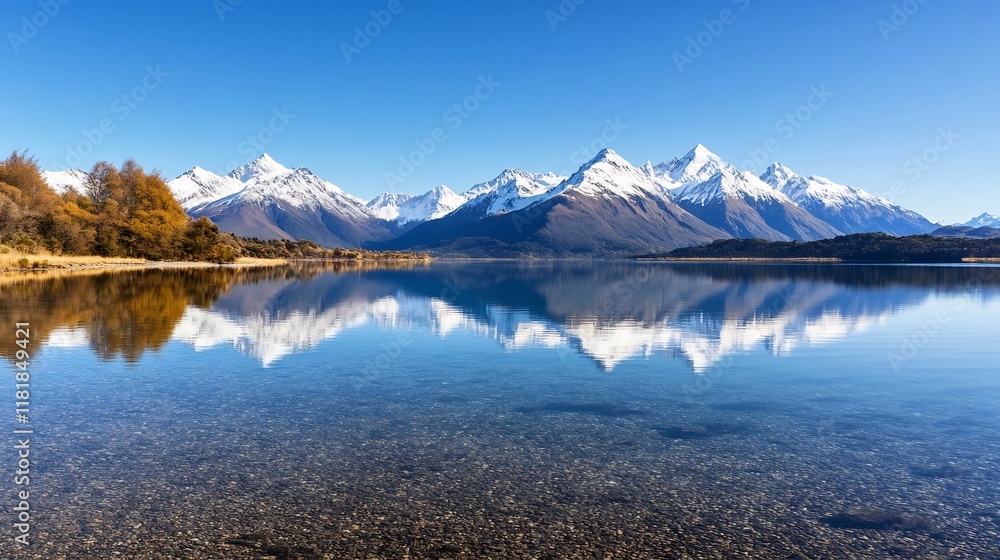Crystal-Clear Mountain Lake Reflecting Snowy Peaks for Nature Travel Crystal-Clear Mountain Lake Reflecting Snowy Peaks for Nature Travel