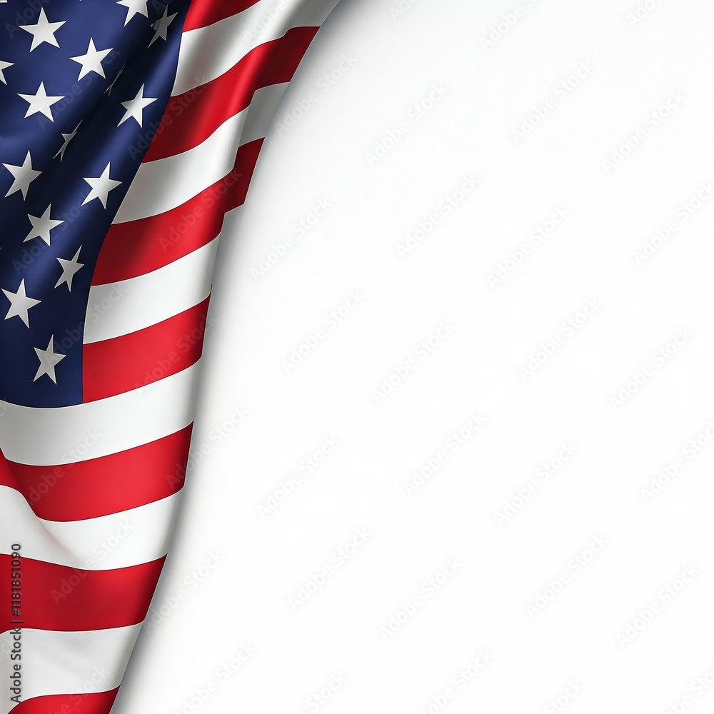 minimal USA flag partially waving on a white background with text space. Perfect for banners, political campaigns, and corporate events minimal USA flag partially waving on a white background with text space. Perfect for banners, political campaigns, and corporate events