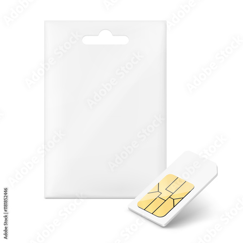 Sim card packaging mockup. Can be use for template loyalty or gift card mockup. Flat lay view. Vector illustration isolated on white background. Ready for your design, presentation, promo, ad. EPS10.