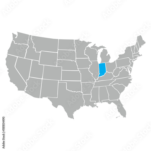 United states of America country - high detailed illustration map. Blank similar USA map isolated on white background. Vector template state Indiana