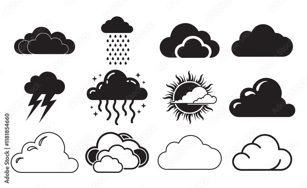 Cloud Silhouette Design Bundle, sky icon set. Cloud Silhouette Design Bundle, sky icon set.