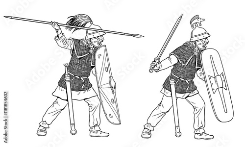 Gallic warriors on the attack. Ancient gallic warrior drawing.