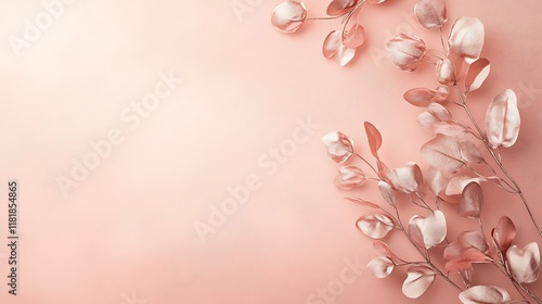 Rose Gold Leaves on a Pink Background