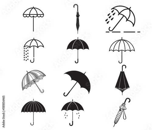 Umbrella Silhouette Design Bundle, Umbrella icon set.