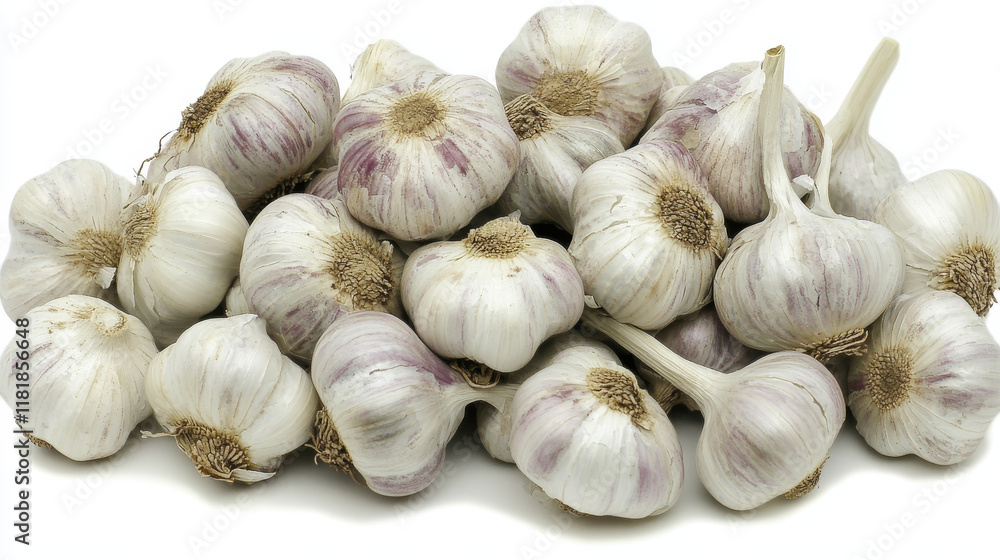 Set of white and gray garlic vegetables isolated on white background Set of white and gray garlic vegetables isolated on white background